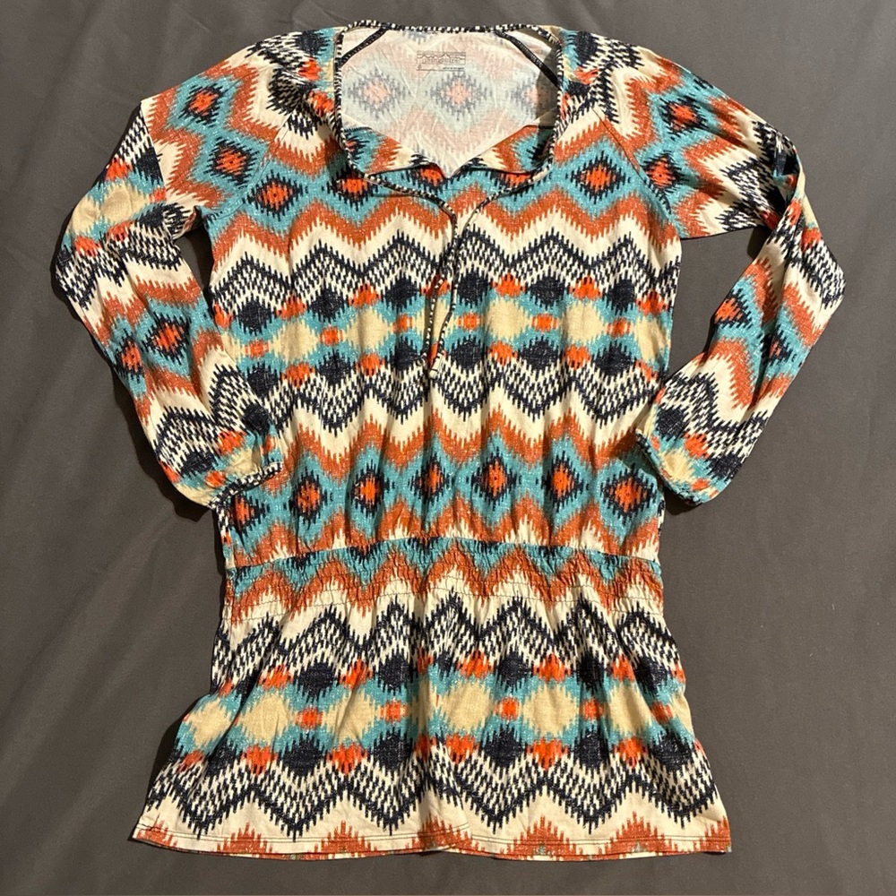 Patagonia Kamala Drop Waist Tunic Top Long Sleeve Timber Twist Texture Size S